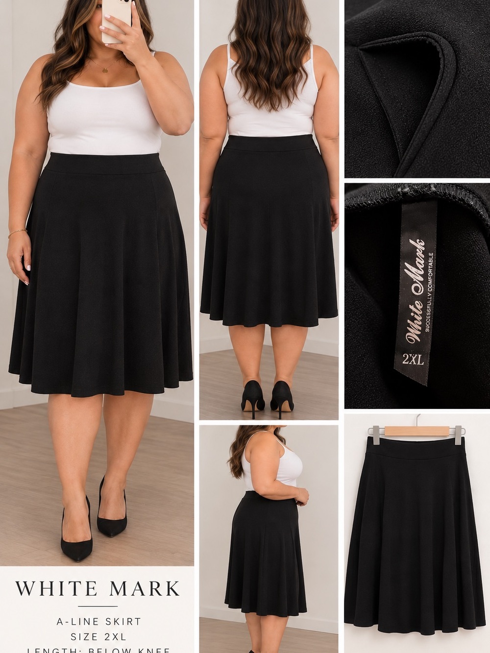 Black A-Line Midi Skirt